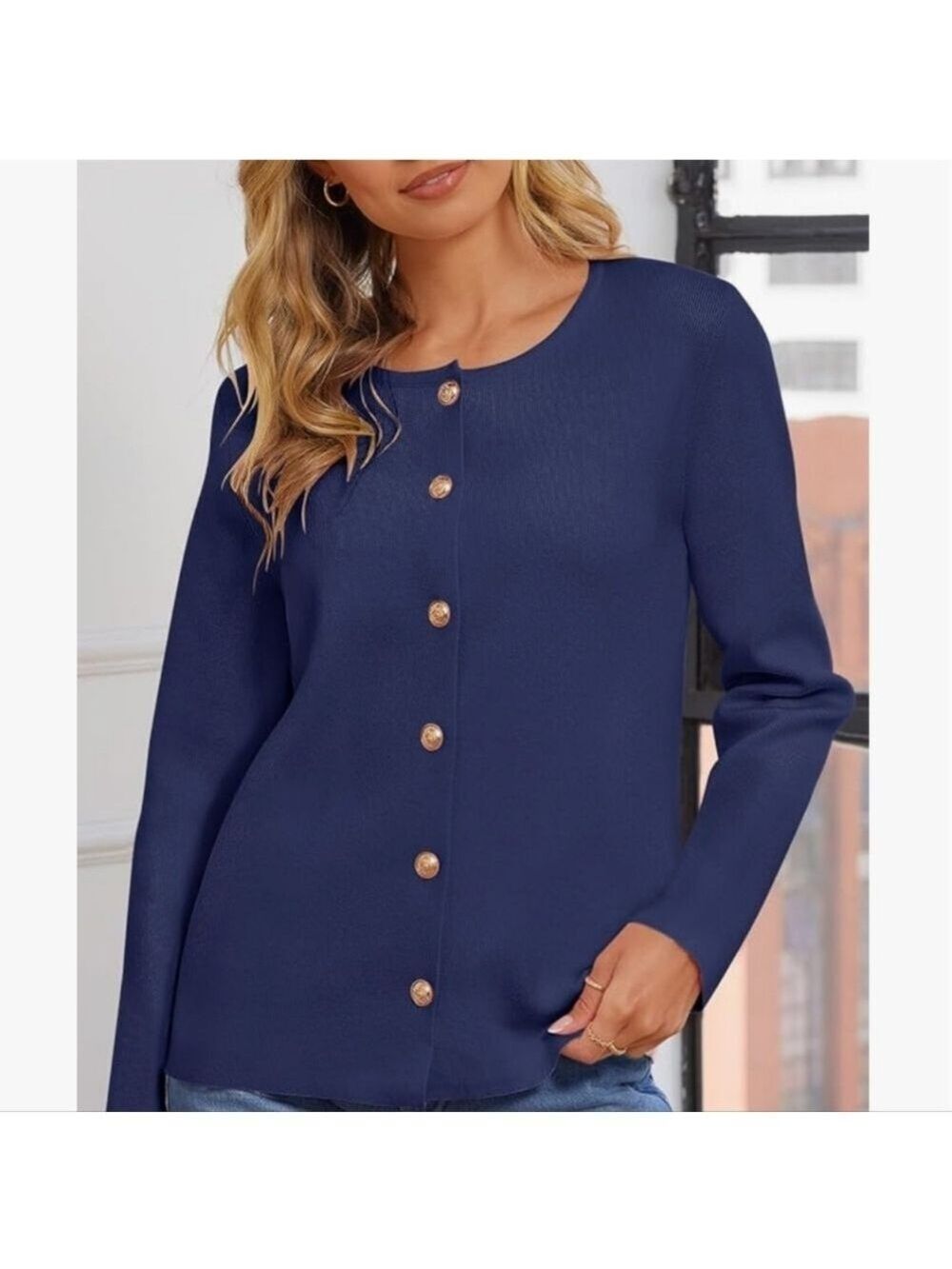 MEROKEETY Women's Button Down Knit Cardigan Sweaters  Crew Neck  NWT Size S